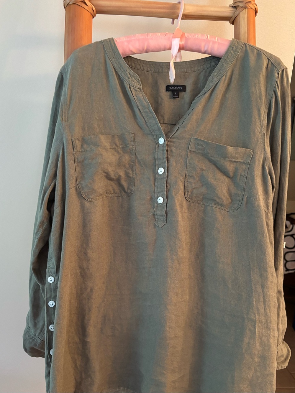 Talbots Olive Green Linen Tunic Shirt L 🫒